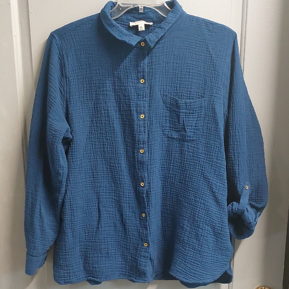 Anne Klein Textured Blue Casual Shirt Sz XXL